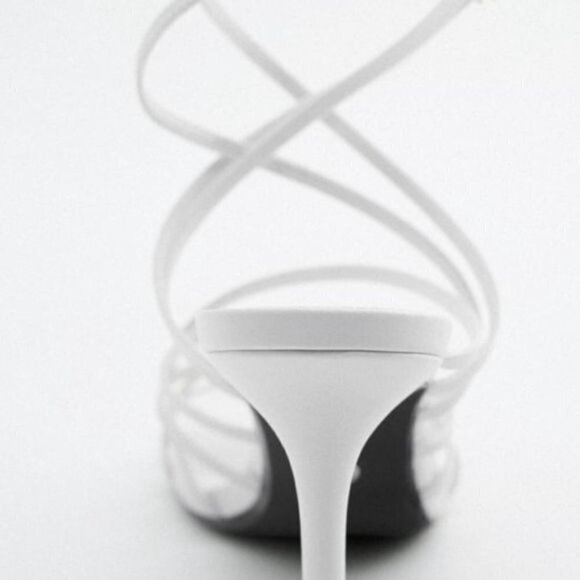 Zara high heel leather sandals white crossed thin strap Buckles - Picture 3 of 4